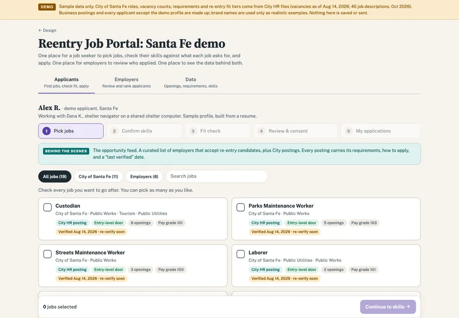 Reentry Job Portal: a Santa Fe demo